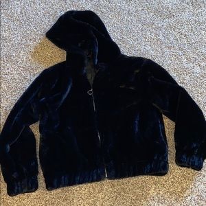 Fuzzy hooded zip up jacket